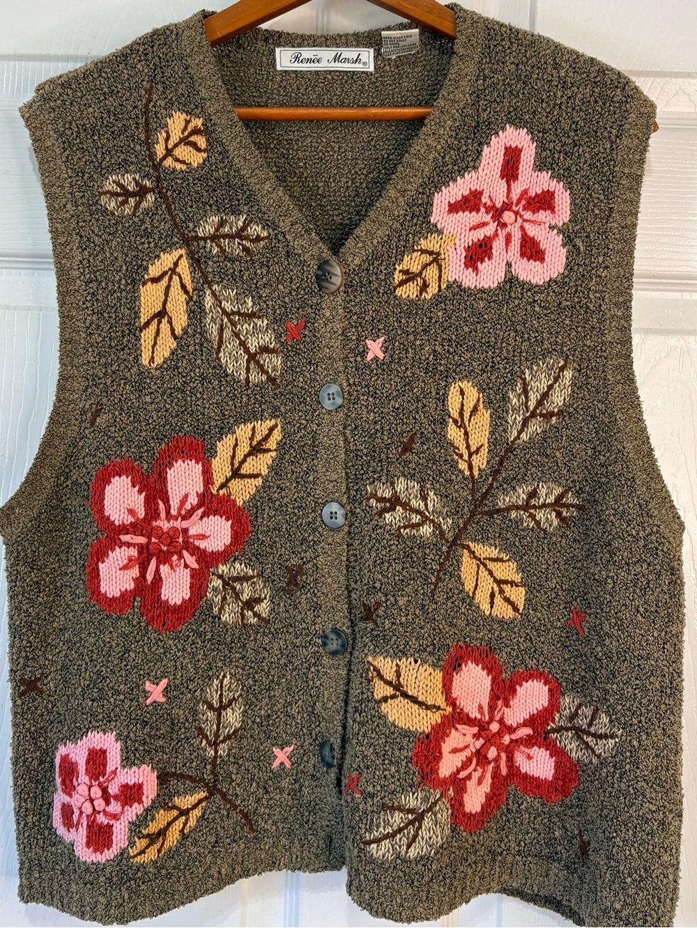 90s Renee Marsh Embroidered Grandma Cottagecore Boucle sweater vest 14/16